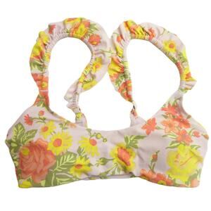 NWOT Aerie Swim Separates Tropical Floral Ruffle Bikini Scoop Top M
